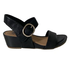 Sofft Sandals Size 7.5 Vaya Black Leather Wedge Heel Hook & Loop Closure Nonslip