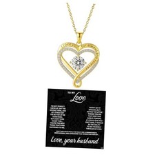 Jewelry To My Wife Necklace-Engraved Double Heart Single Diamond-To Love Gold