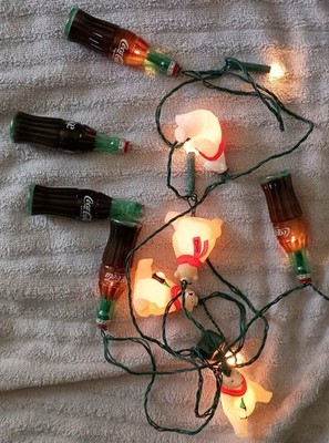 Vintage Coke-Cola String Lights W/ Polar Bears + Coke Bottles-WORKS/FOR PARTS