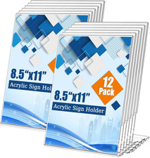 12 Pack 8.5x11 Inch Acrylic Sign Holder Clear Plastic Table Display Stand L-S...
