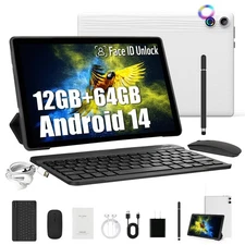 AEEZO 10.1" Tablet Android 13 12+64GB WIFI Quad-Core Tablet Dual Camera White