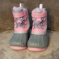 Wonder Nation Girls Pink Gray Insulated Faux Fur Snow Boots Hook Loop Size 9