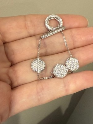 Dani By Daniel K Round Pave CZ 3 Coin Style 925 Silve Toggle Bracelet 7'' 5.3 gr