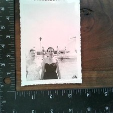 Women Swimsuits Pool 1950s Snapshot Photograph Deckled Edge Vintage Vacation