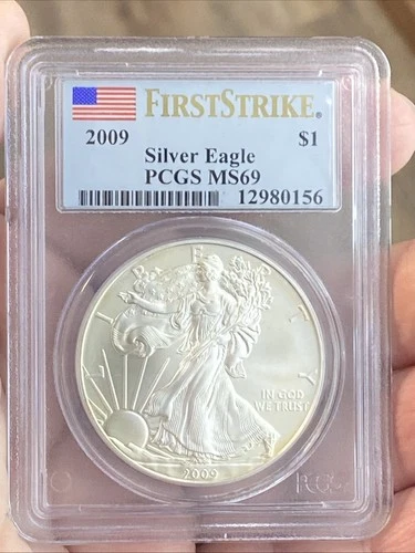 2009 PCGS MS69 FIRST STRIKE AMERICAN SILVER EAGLE ~ FLAG LABEL