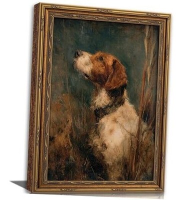 Vintage Canvas Wall Art Gold Frame Painting Picture Wall Decor 11''L x 9''W Dog