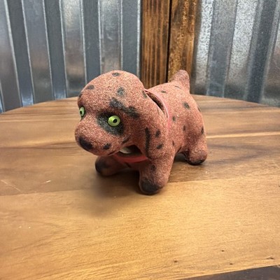 Vintage Flocked Nodding Spotted Dog Floating Head Bobble Japan Style Dash Toy