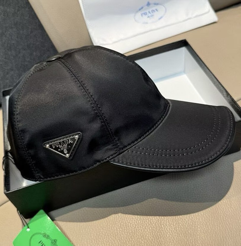 New Prada Triangle Logo Re-Nylon Black Baseball Cap Unisex Hat | Black - M Size