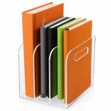 File Holder for Desk, Acrylic Magazine File Holder with 3 Vertical Compartment