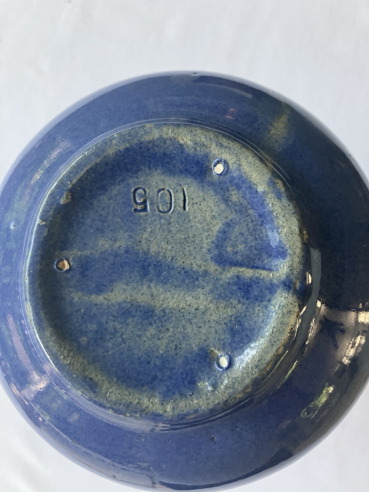 Vtg Zainsville Ohio Pottery Blue Stoneware Two Handles Vase Signed 105 7.5”