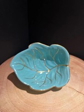 🍃 Vintage Carlton Ware Turquoise Leaf Dish – Gilt Detail – England