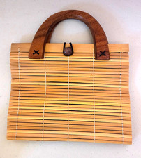 Bamboo Wood Slat Purse Wooden Handles Toggle Closure 8" x 10"
