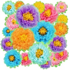18 PCS Large Mexican Fiesta Tissue Paper Flowers Pom Poms Backdrop Rich Color