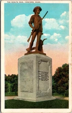 Postcard Concord Massachusetts Minute Man Bronze Statue on Battle Lawn