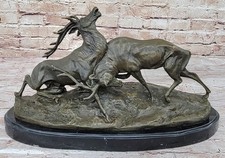 Art Deco Brown Patina Two Stags Museum Quality Bronze Hot Cast Sculpture Sale