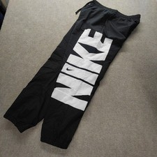 Nike Lined Windbreaker Pants Men s L Black White Big Spellout Logo Vintage Style