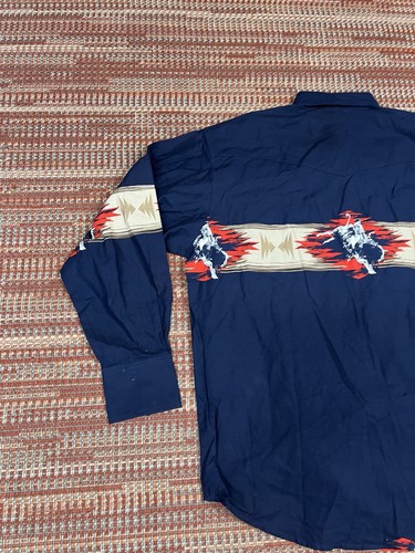 Camicia Uomo Wrangler Western Pearl Snap Taglia XL Blu Navy Bull Riding Nuova con etichette - Foto 12 di 14