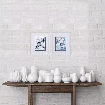 Cerulean Seashells by Vess 2 Piece Framed Canvas Transfer Coastal Art Print 16 I