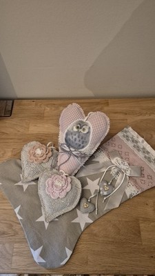 Deco Set aus Herzen aus Soff und Kaminsocke, Anhänger, Deco, Landhaus