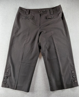 Larry Levine Women's Pants Size 16 Black Stretch Straight Crop High Rise 21.5''