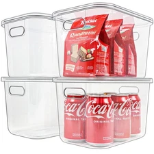 4PCS Clear Plastic Storage Bins with Lid, Stackable Pantry Cabinet Organizers...
