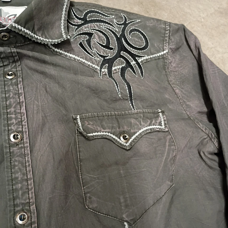 👾House Of Lords Grey Western Button Up Black Embroidery Design Men's Size XL - Image 4 of 4