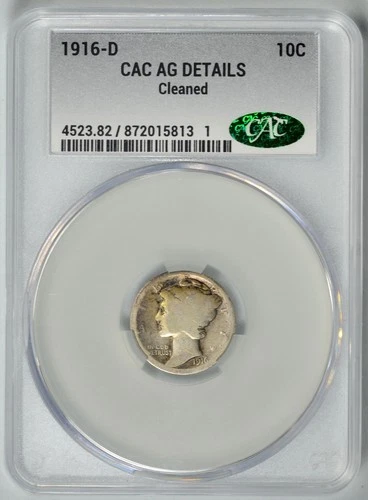 1916-D  10c  CACG  AG details   * KEY DATE MERCURY DIME  * #872015813