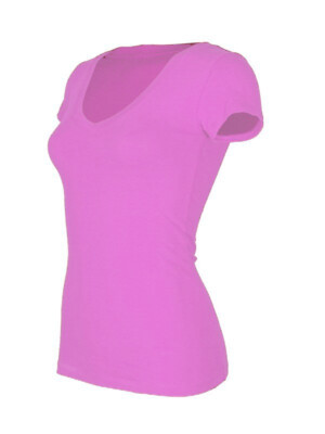 BOZZOLO V-Neck Short Sleeve T Shirt Basic Plain Solid Top Stretchy Cotton Tee
