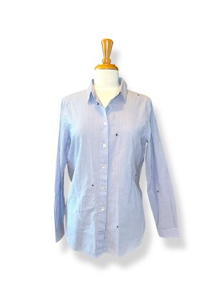 CLOSED Devin Striped Oxford Shirt Star Embroidered Blue/White size 12