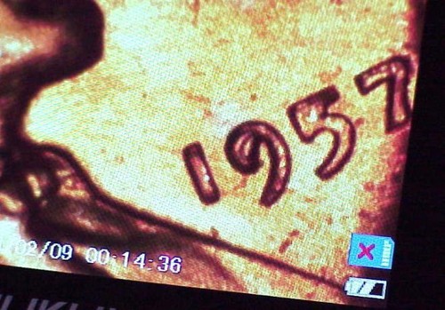 1957-P LINCOLN 1 Cent - Lg. Date - Red -Unc. - Filled 9 & 5 Error - Picture 3 of 3