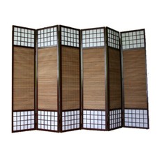 Biombo de madera y bambu marron - 6 paneles