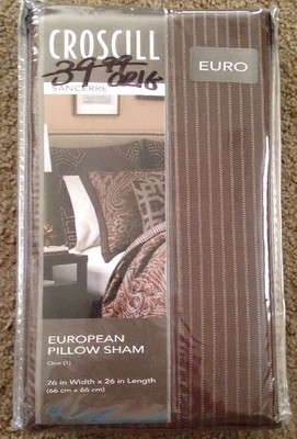 Croscill Sancerre Chocolate Euro Sham 26''x26  New Brown Gold Stripes