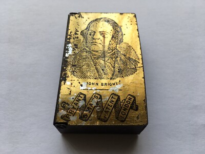 C1880s VINTAGE BRYANT&MAY S PATENT LONDON JOHN BRIGHT POLITICAL VESTA CASE