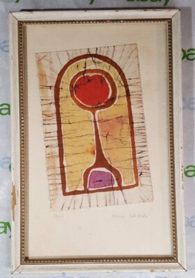 Unknown Abstract ART Unique Painted Framed Fabric Signed Balik Nereua Takikeslie