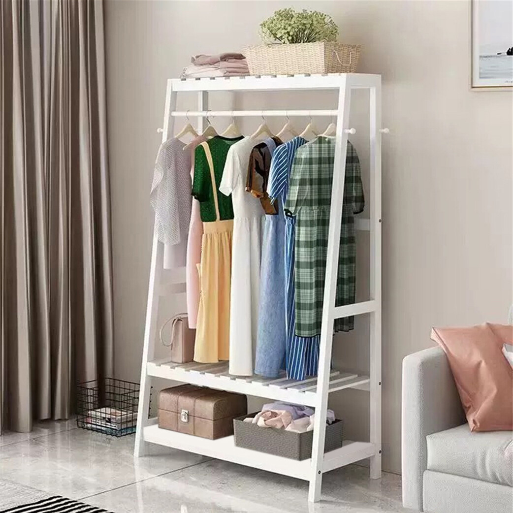 Heavy Duty Clothes Rack Modern Simple White Rail Open Wardrobe