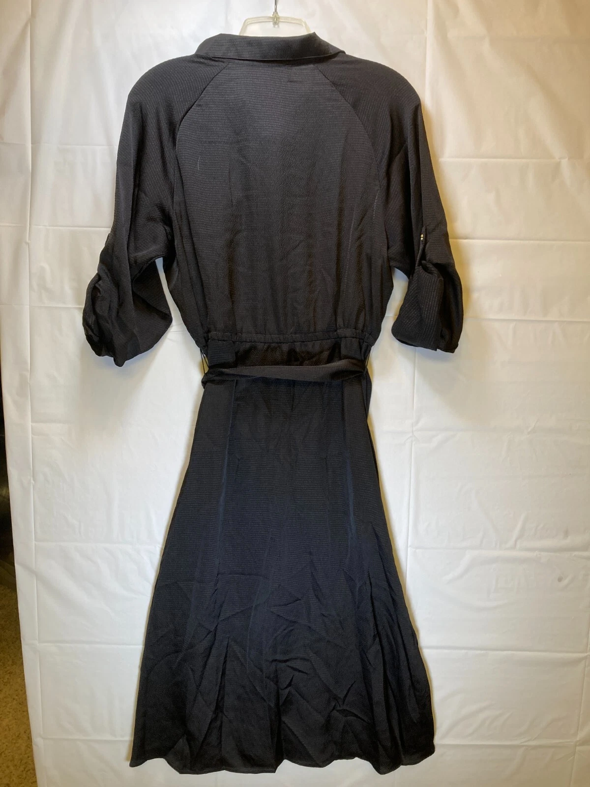 Michael Kors abito utility manica arrotolata donna nero con cintura colletto piccolo