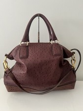 Genuine Ostrich Crocodile-trim Satchel Shoulder Bag Handbag, Brown