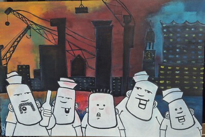 Bild, Handgemalt auf Leinwand, Hamburg Skyline Freak's,  40 x 60 cm
