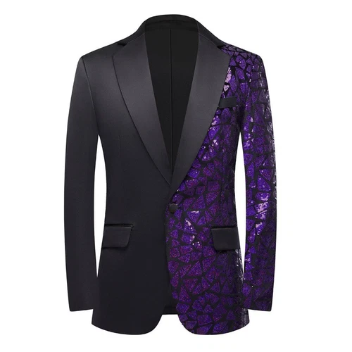 Men Glitter Sequin Suit Jackets One Button Lapel Blazer Slim Dinner Prom Wedding - Picture 3 of 32