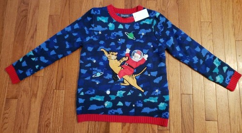 Boys Cat Santa Space tacky Sweater M L 