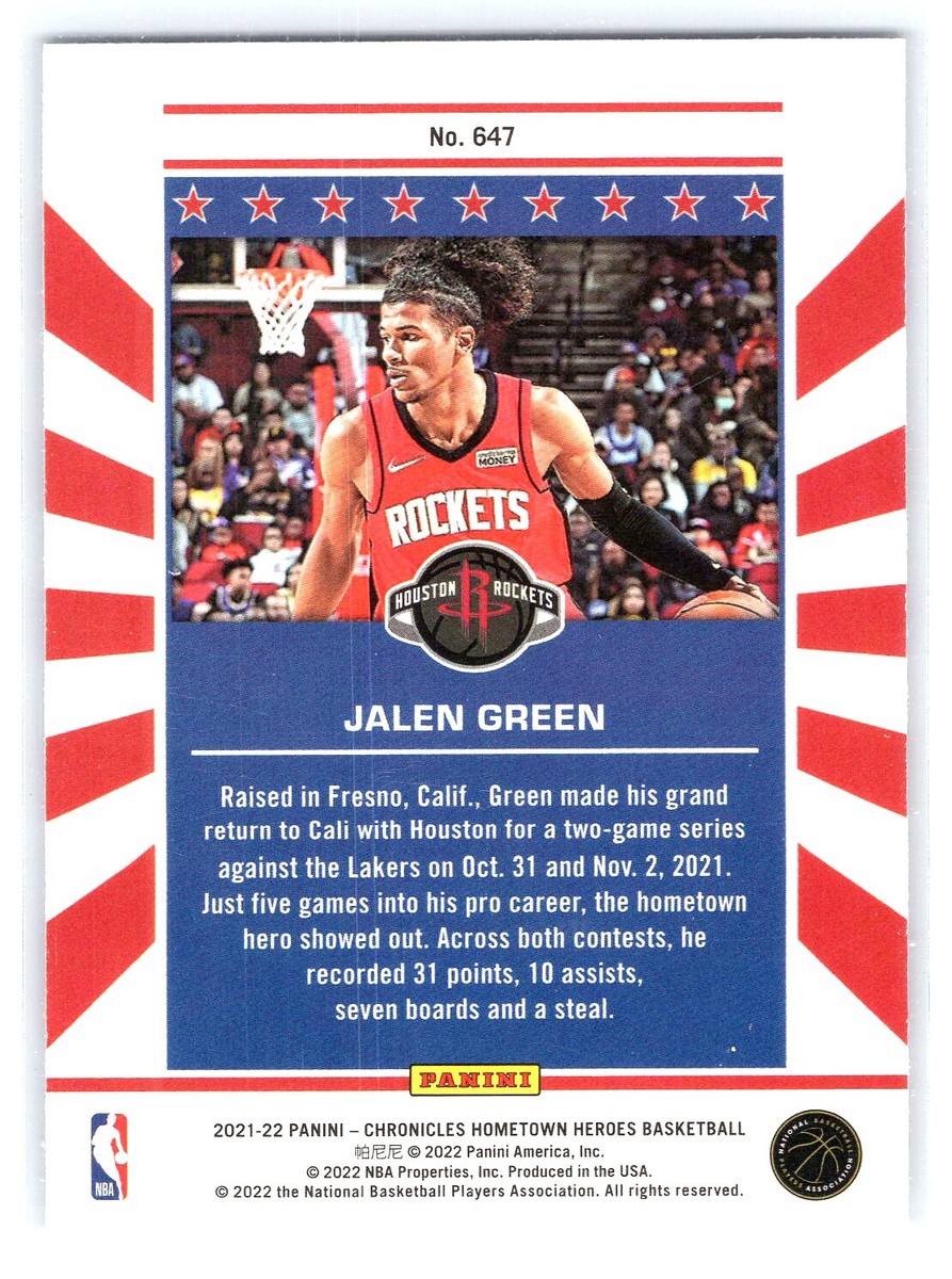 2021-22 Panini Chronicles NBA HomeTown Heroes Rookie RC #647 Jalen