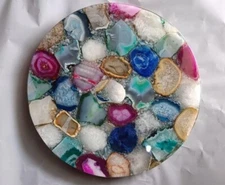 15" Mix Agate Round Coffee Side End Table - Stunning Home Decor Piece