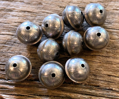 10 mm Warm Patina Stamped NAVAJO BENCH BEADS Lot of 10 Charms STERLING Silver