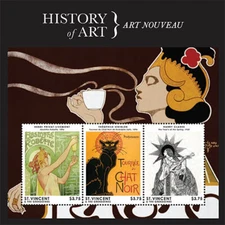 St. Vincent 2013 - History of Art Nouveau - Sheet of 3 Stamps Scott #3853 - MNH
