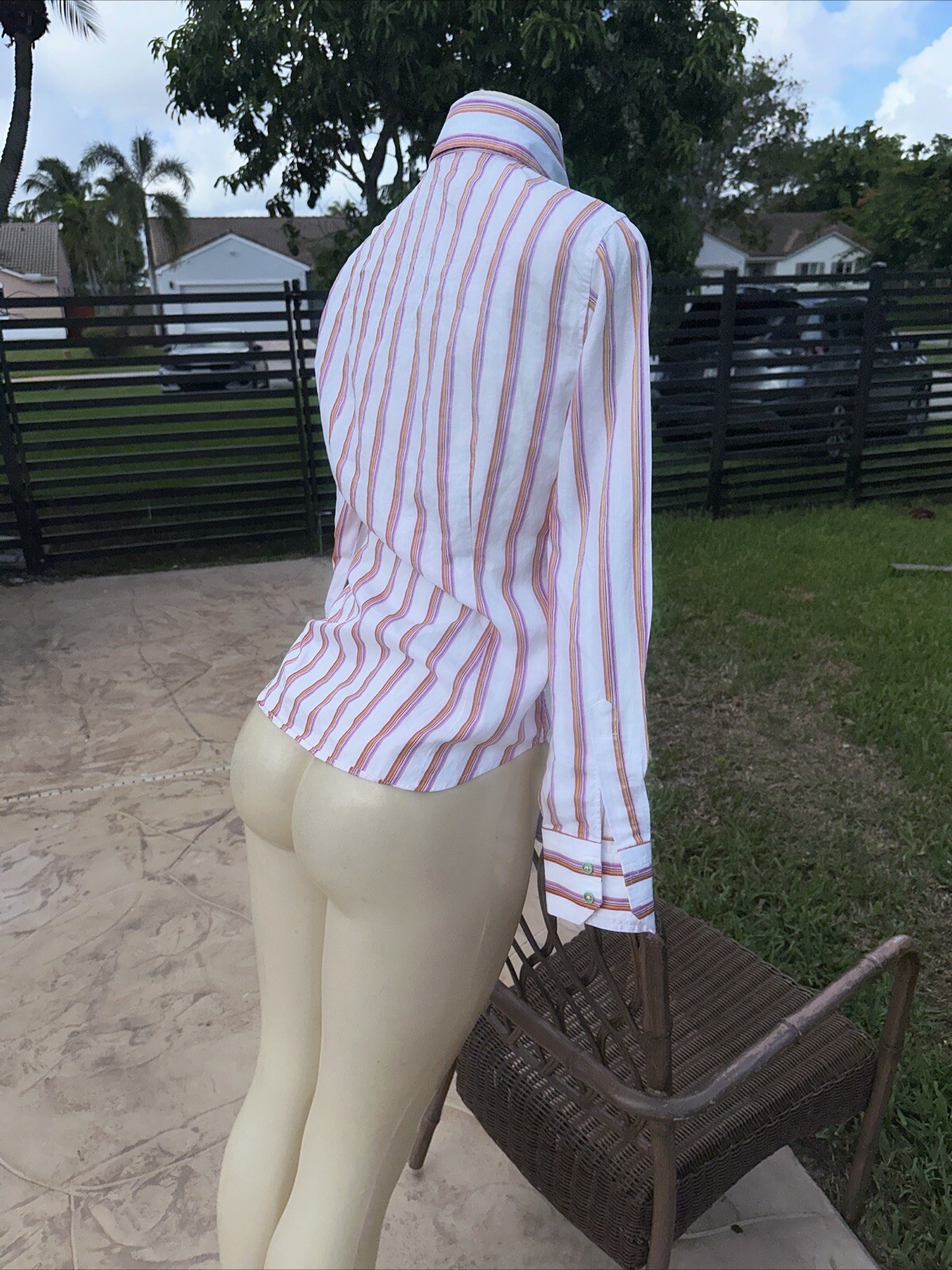 ETRO MULTI COLOR STRIPED BUTTON FRONT CASUAL SHIR… - image 8