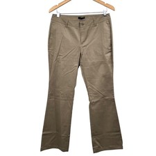 Lands' End Women Boot Cut Khakis Flat Front Mid Rise Tan Size 6 Pockets