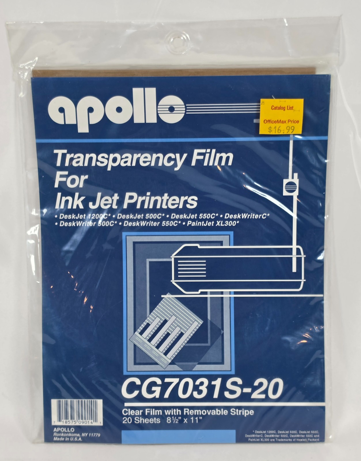 NEW Qty 20 Apollo Ink Jet Printer Transparency Film Sheets CG7031S-20 8.5 "x 11"