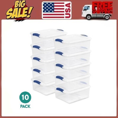 Sterilite 15 Quart Latch Box, Clear Plastic Storage Bin with Clear Lid, 10 Ct