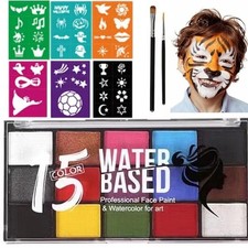 Face Painting Kit for Kids - 15 Color Large Water Based Makeup Paints with St