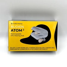 Audien Hearing Atom 2 Rechargeable Hearing Aid Noise Reduction 4 Modes Open Box